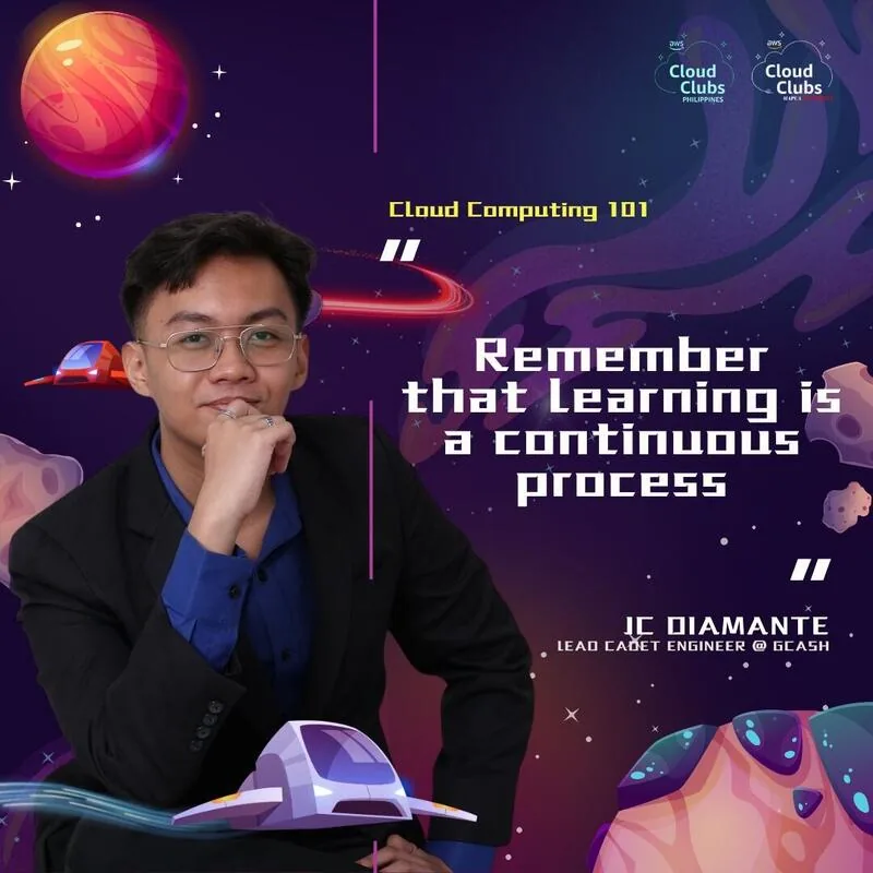 Cloud Computing 101 speaker card featuring JC Diamante