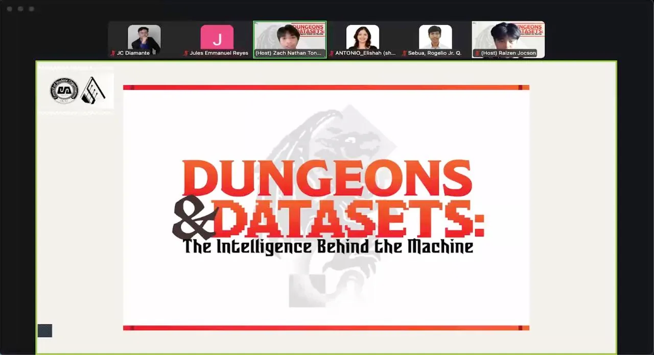 Dungeons & Datasets: The Intelligence Behind the Machine title slide displayed during the DLSU ACCESS online talk